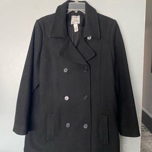 Old Navy Wool Blend Black Pea Coat XL - Picture 1 of 6